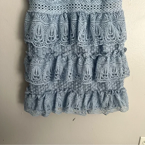 The Clothing Company Baby Blue Tiered Crochet Knit Lace Mini Dress - Picture 10 of 15